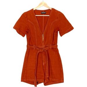 Momokrom Tobacco Orange Belted Denim Playsuit Size US 4